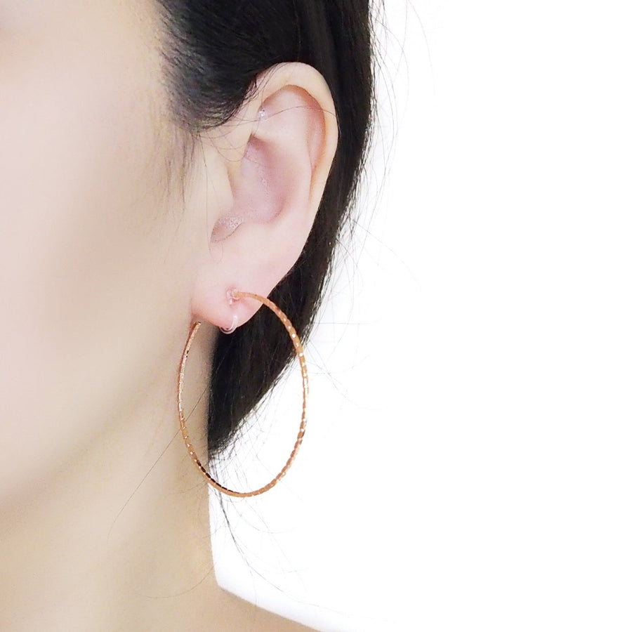 Rose Gold Large Thin Invisible Clip On Hoop Earrings - Miyabi Grace