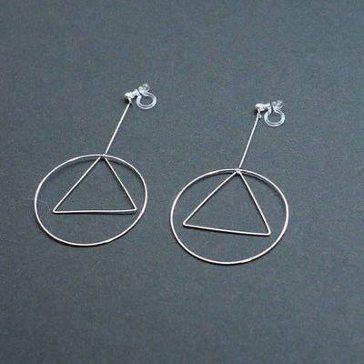 Dangle Silver Geometric Hoop Invisible Clip On Earrings - Miyabi Grace