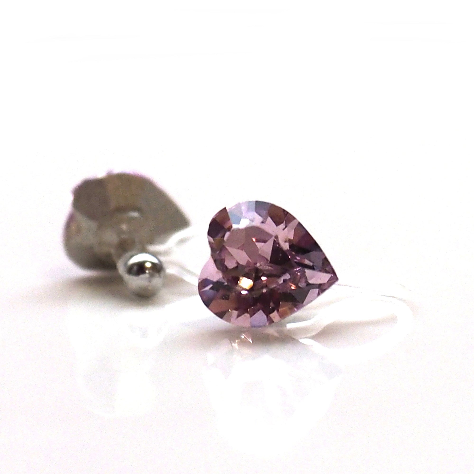 Light amethyst Swarovski crystal heart invisible clip on stud earrings - miyabigracejewelry.com