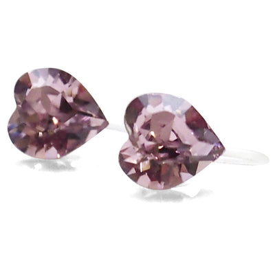 Light amethyst Swarovski crystal heart invisible clip on stud earrings - miyabigracejewelry.com