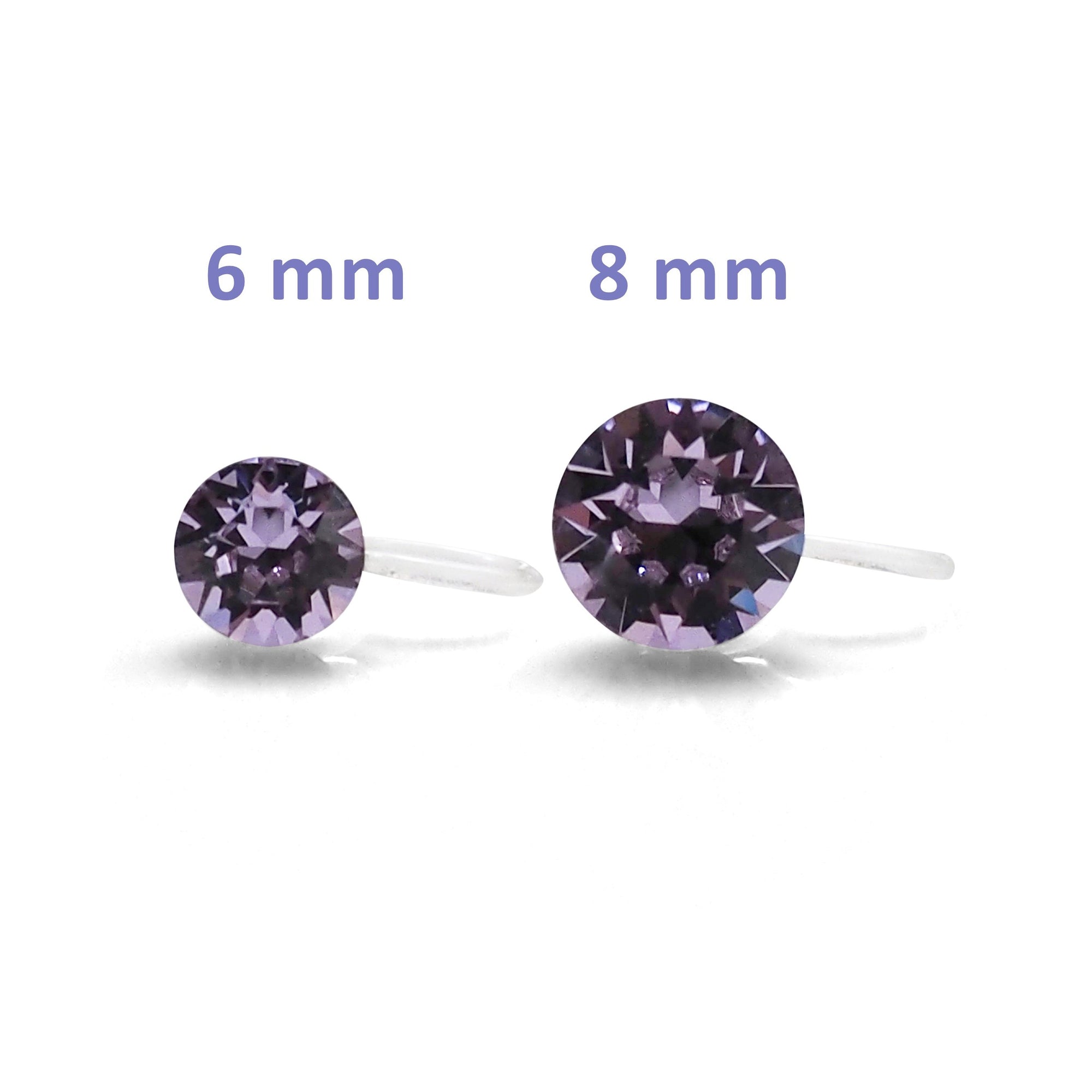Light Purple Violet Swarovski crystal invisible clip on stud earrings - miyabigracejewelry.com
