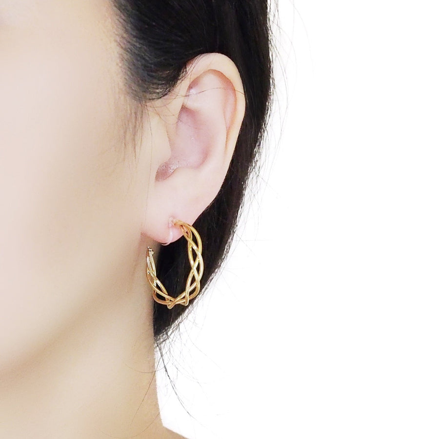 Gold Woven Invisible Clip On Hoop Earrings - Miyabi Grace