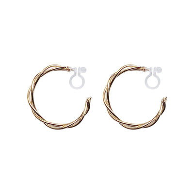Gold Woven Invisible Clip On Hoop Earrings - Miyabi Grace