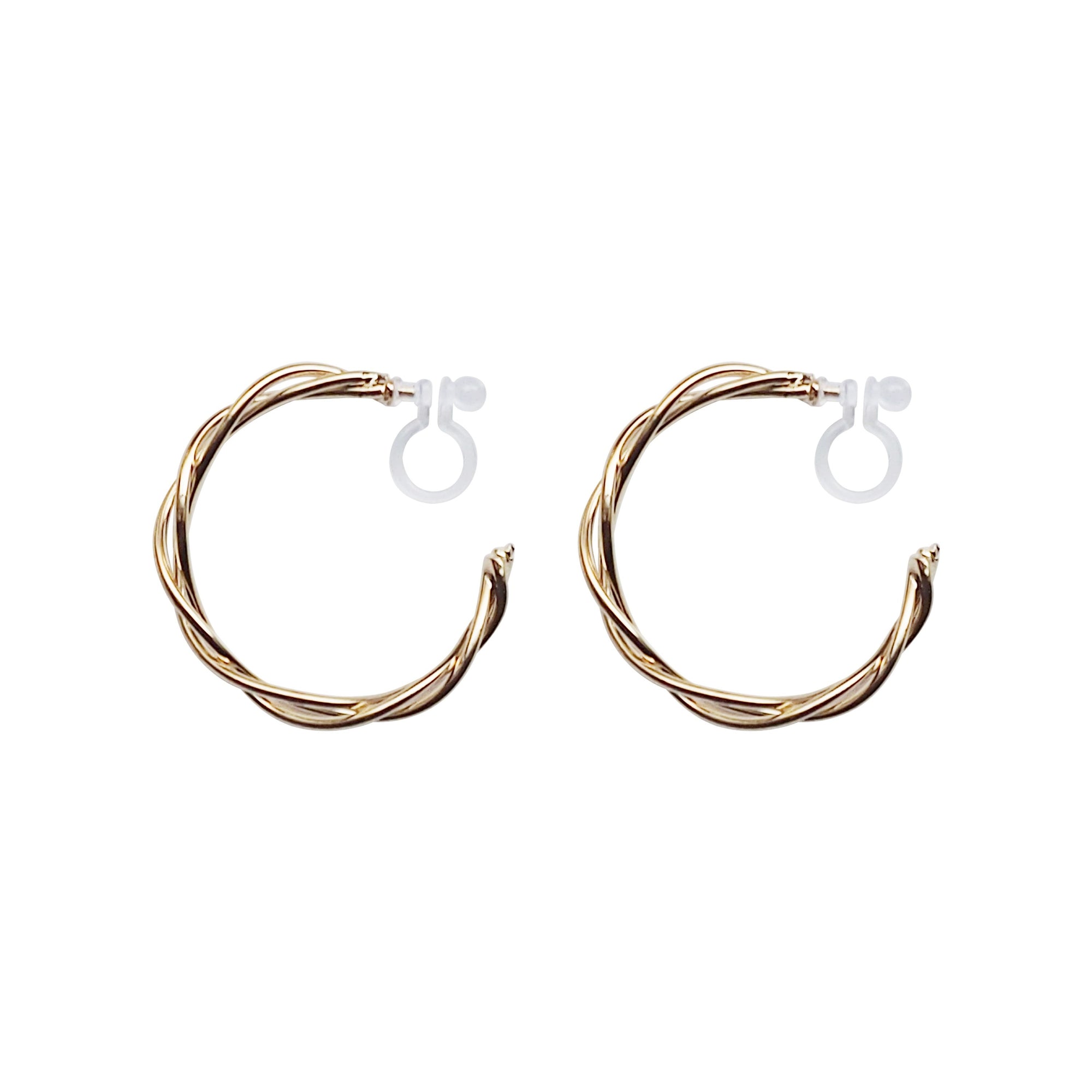 Gold Woven Invisible Clip On Hoop Earrings - Miyabi Grace