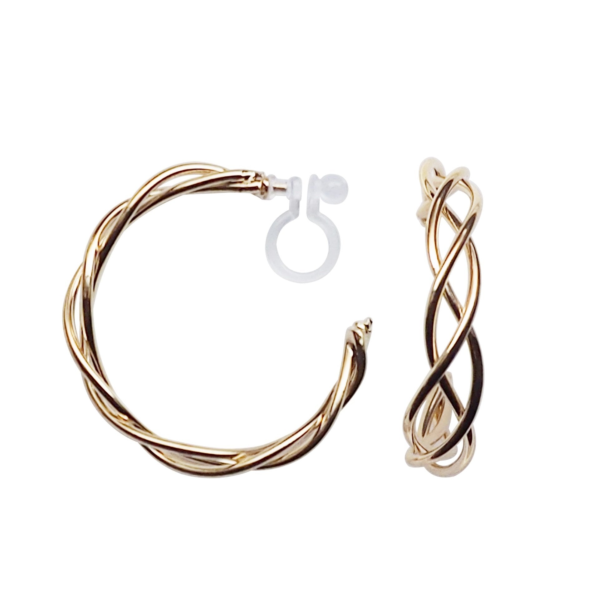 Gold Woven Invisible Clip On Hoop Earrings - Miyabi Grace