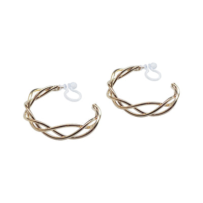 Gold Woven Invisible Clip On Hoop Earrings - Miyabi Grace