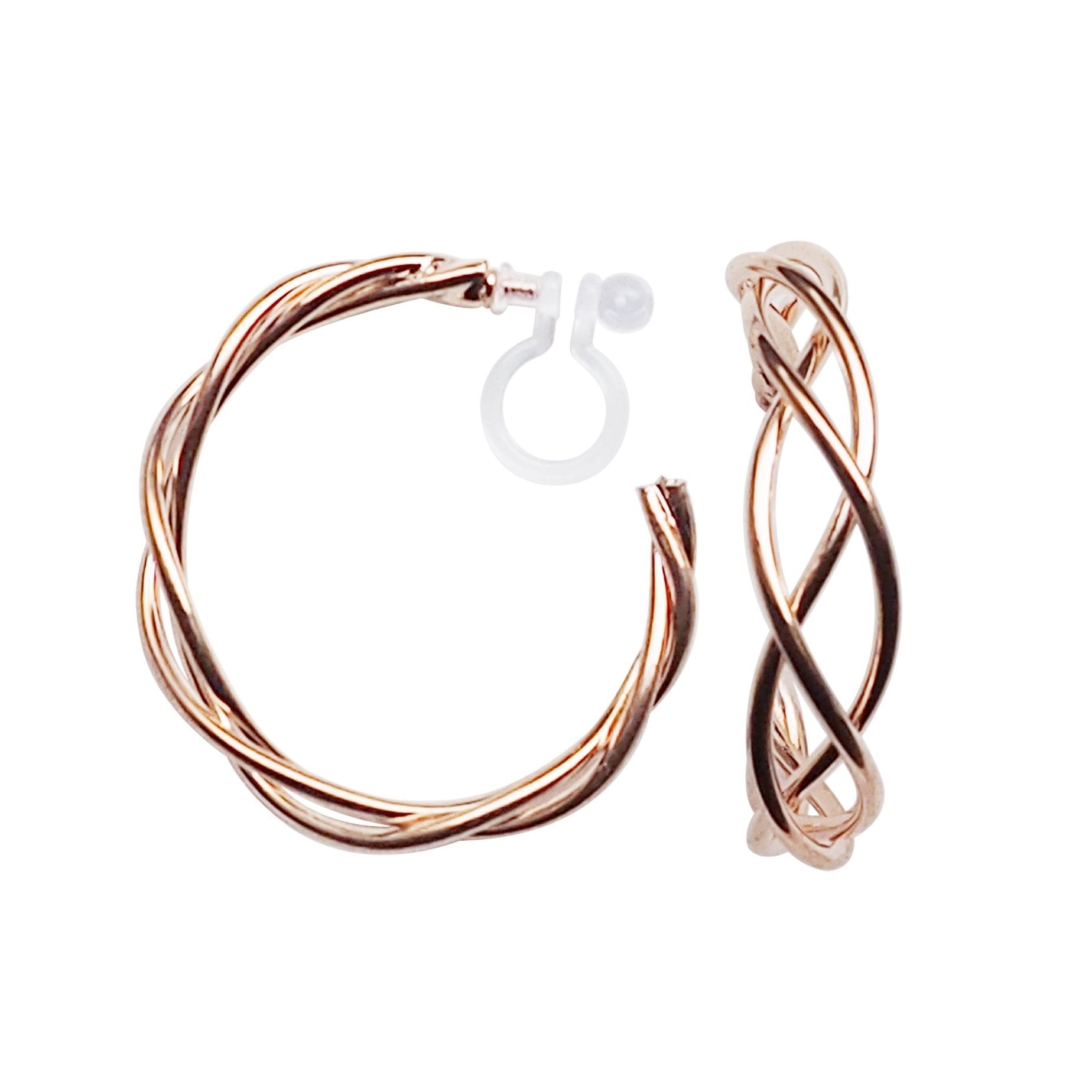 Rose Gold Woven Invisible Clip On Hoop Earrings - Miyabi Grace