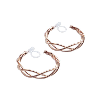Rose Gold Woven Invisible Clip On Hoop Earrings - Miyabi Grace
