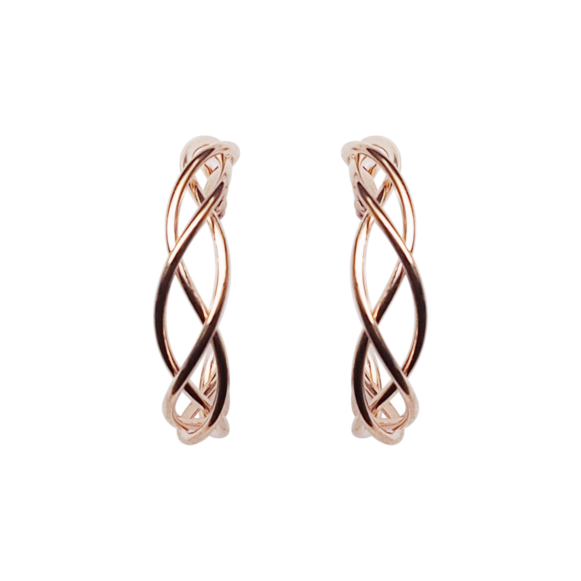 Rose Gold Woven Invisible Clip On Hoop Earrings - Miyabi Grace