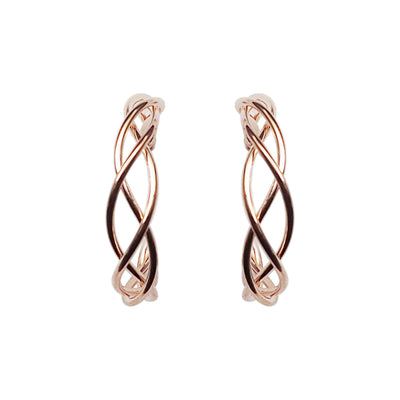 Rose Gold Woven Invisible Clip On Hoop Earrings - Miyabi Grace