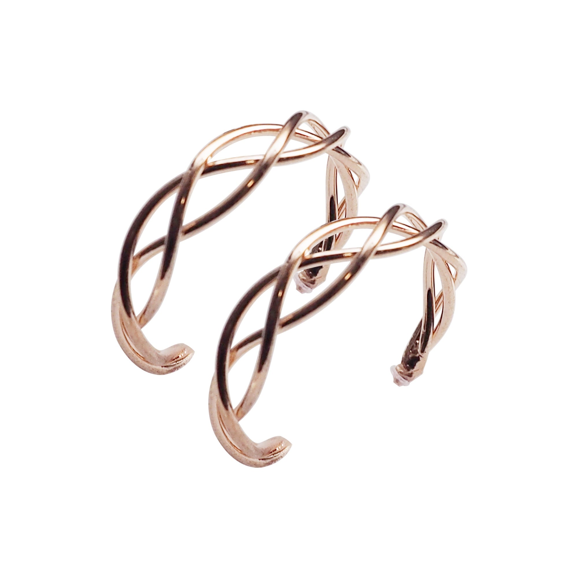 Rose Gold Woven Invisible Clip On Hoop Earrings - Miyabi Grace