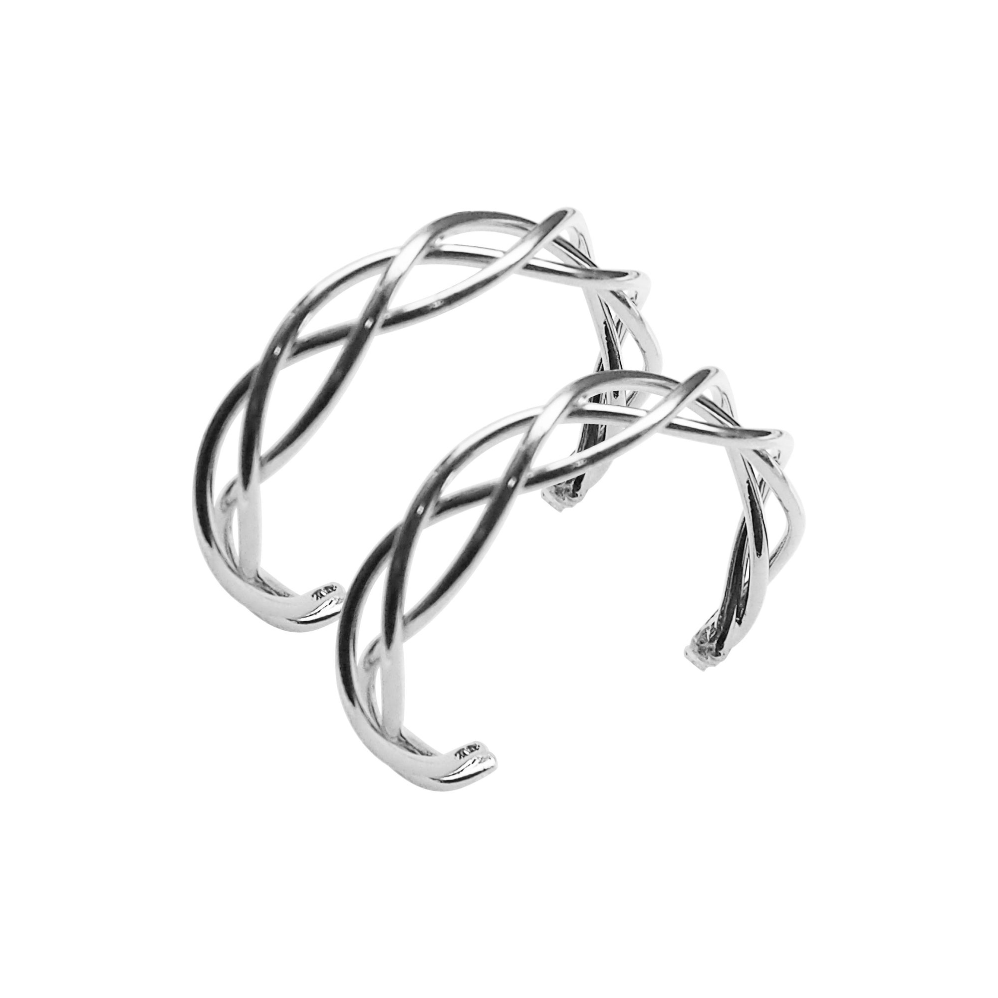 Silver Woven Invisible Clip On Hoop Earrings - Miyabi Grace