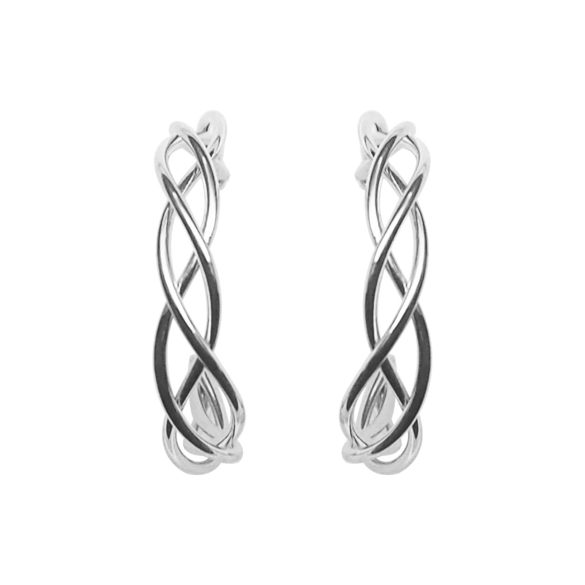 Silver Woven Invisible Clip On Hoop Earrings - Miyabi Grace