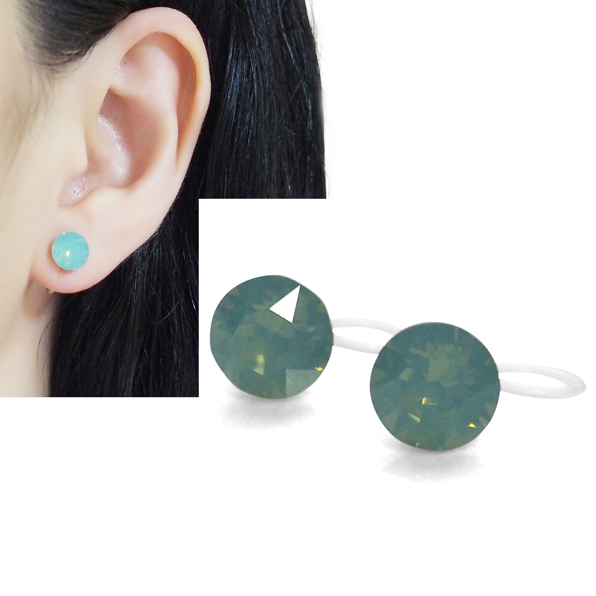 Mint Green Pacific Opal Swarovski crystal invisible clip on stud earrings - miyabigracejewelry.com