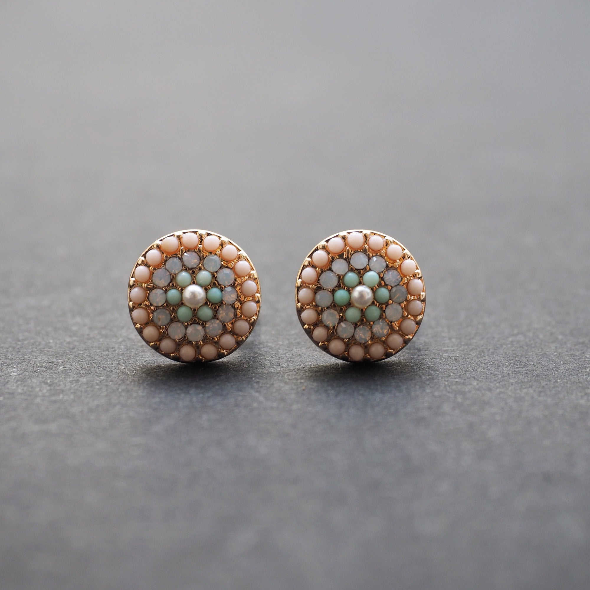 Round Beaded Pink Rhinestone Crystal Invisible Clip On Stud Earrings - miyabigracejewelry.com