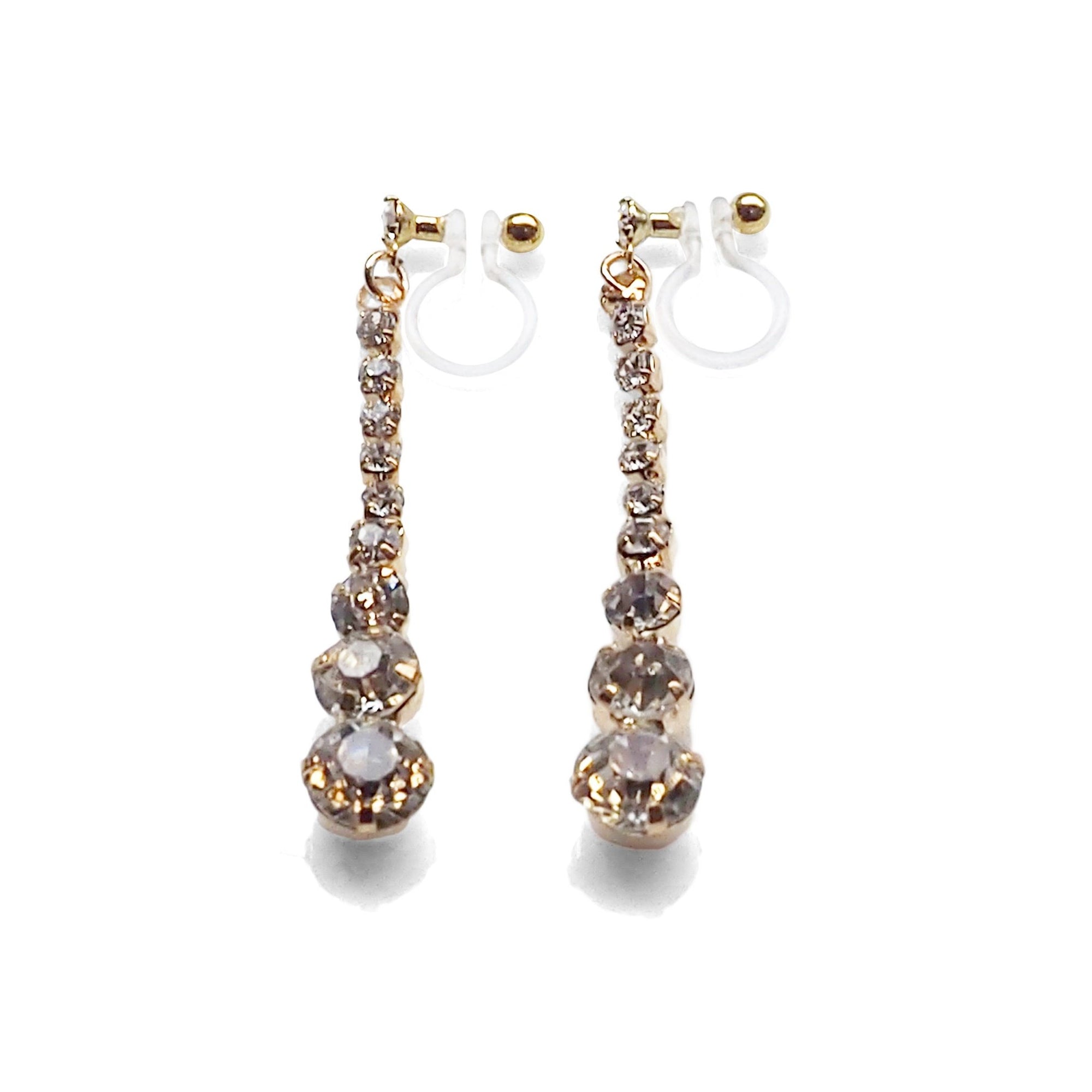 Bridal long rhinestone crystal invisible clip on earrings ( gold tone ) - miyabigracejewelry.com
