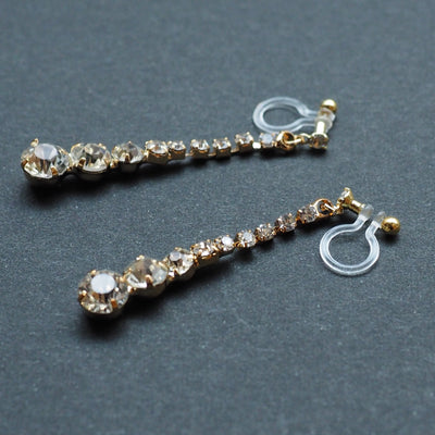 Bridal long rhinestone crystal invisible clip on earrings ( gold tone ) - miyabigracejewelry.com