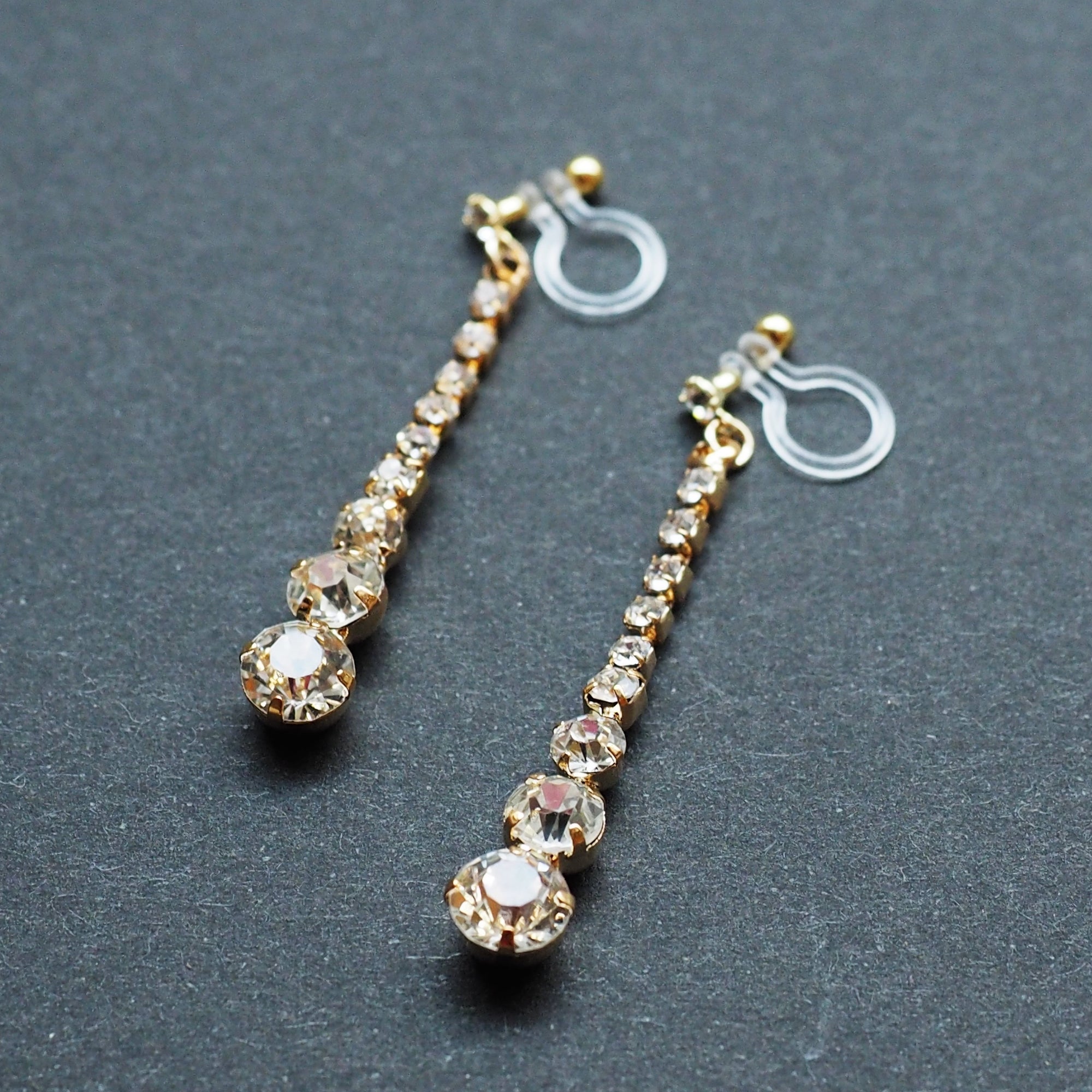 Bridal long rhinestone crystal invisible clip on earrings ( gold tone ) - miyabigracejewelry.com