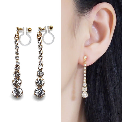 Bridal long rhinestone crystal invisible clip on earrings ( gold tone ) - miyabigracejewelry.com