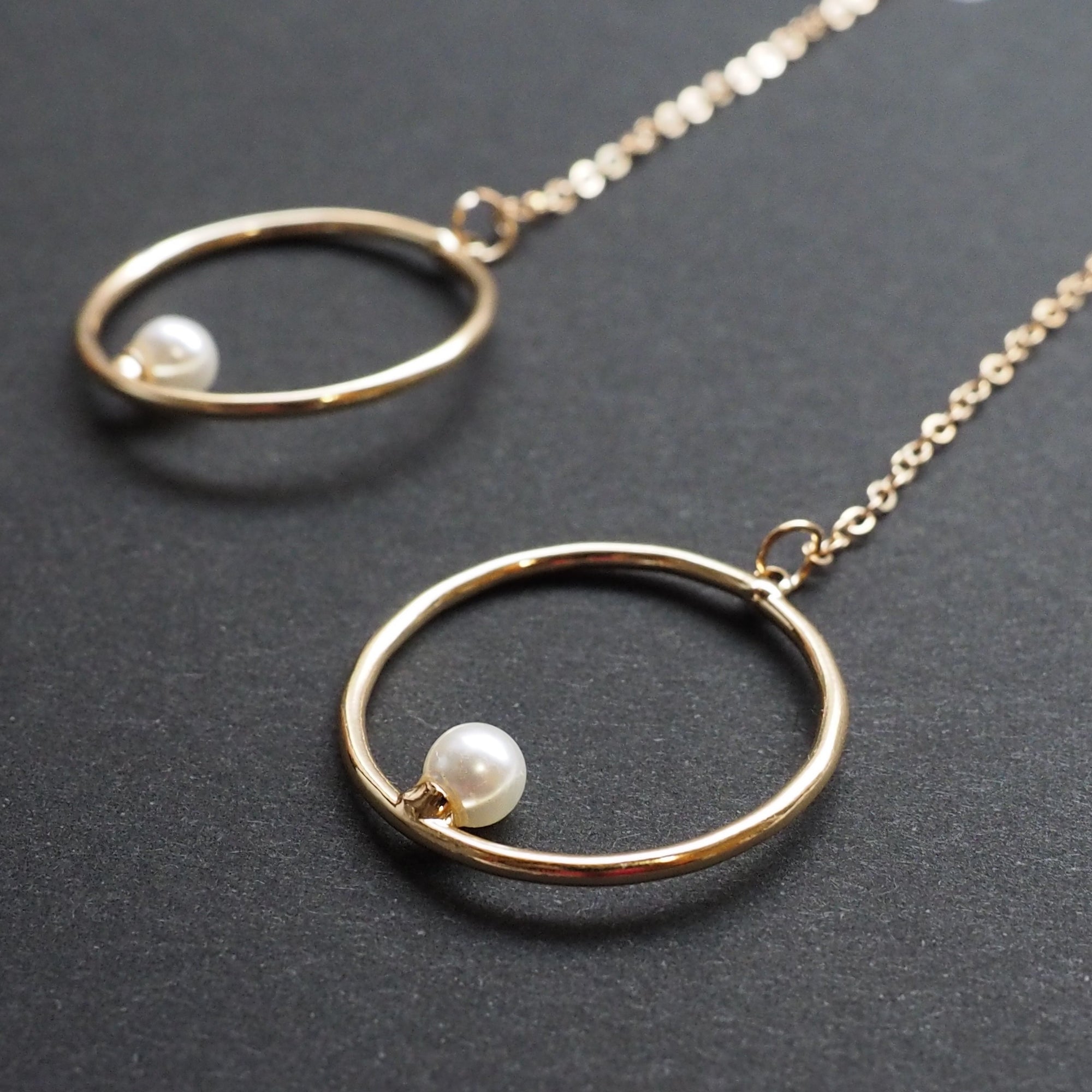 Dangle pearl on hoop invisible clip on earrings (gold tone) - miyabigracejewelry.com