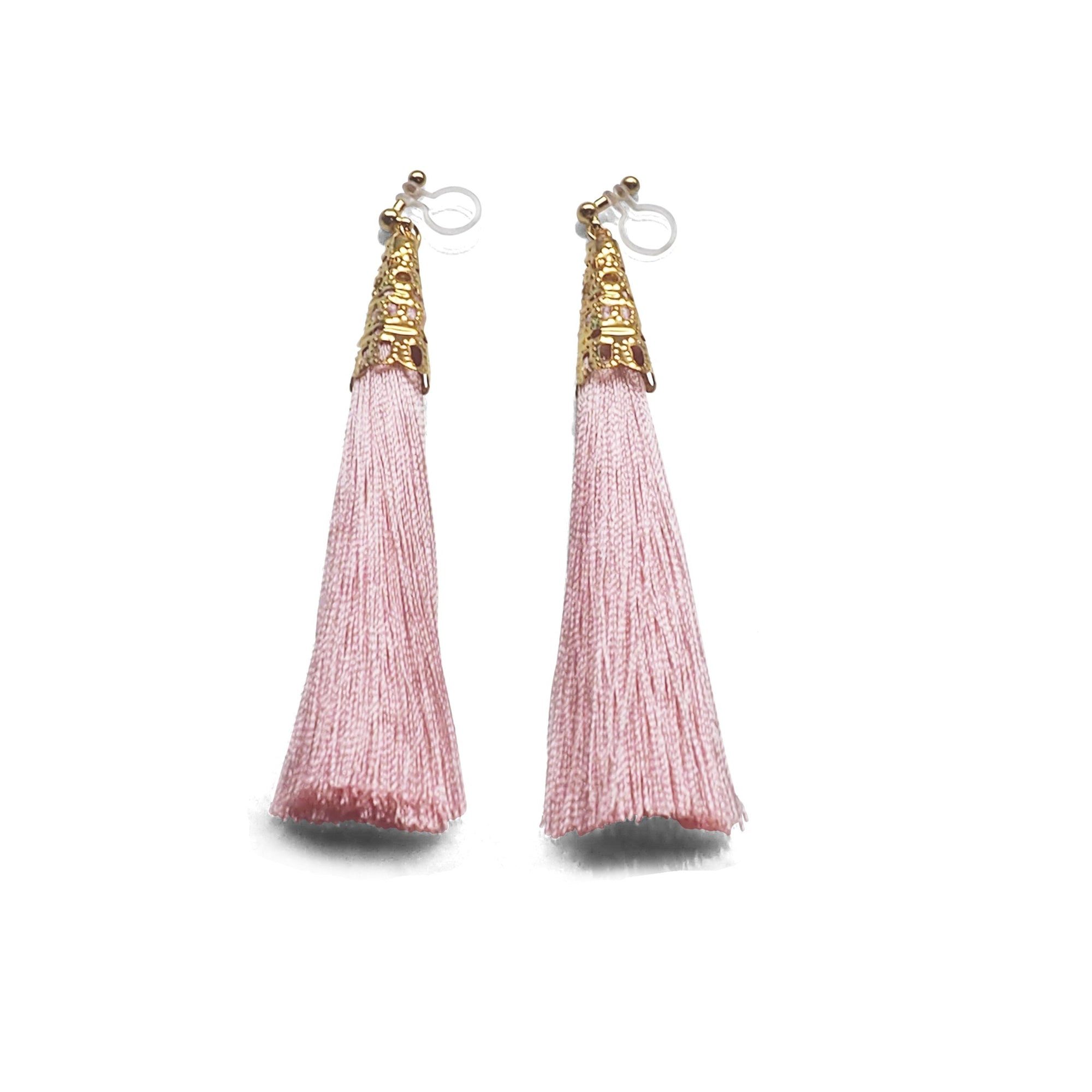 Long Pink Tassel Invisible Clip On Earrings - miyabigracejewelry.com