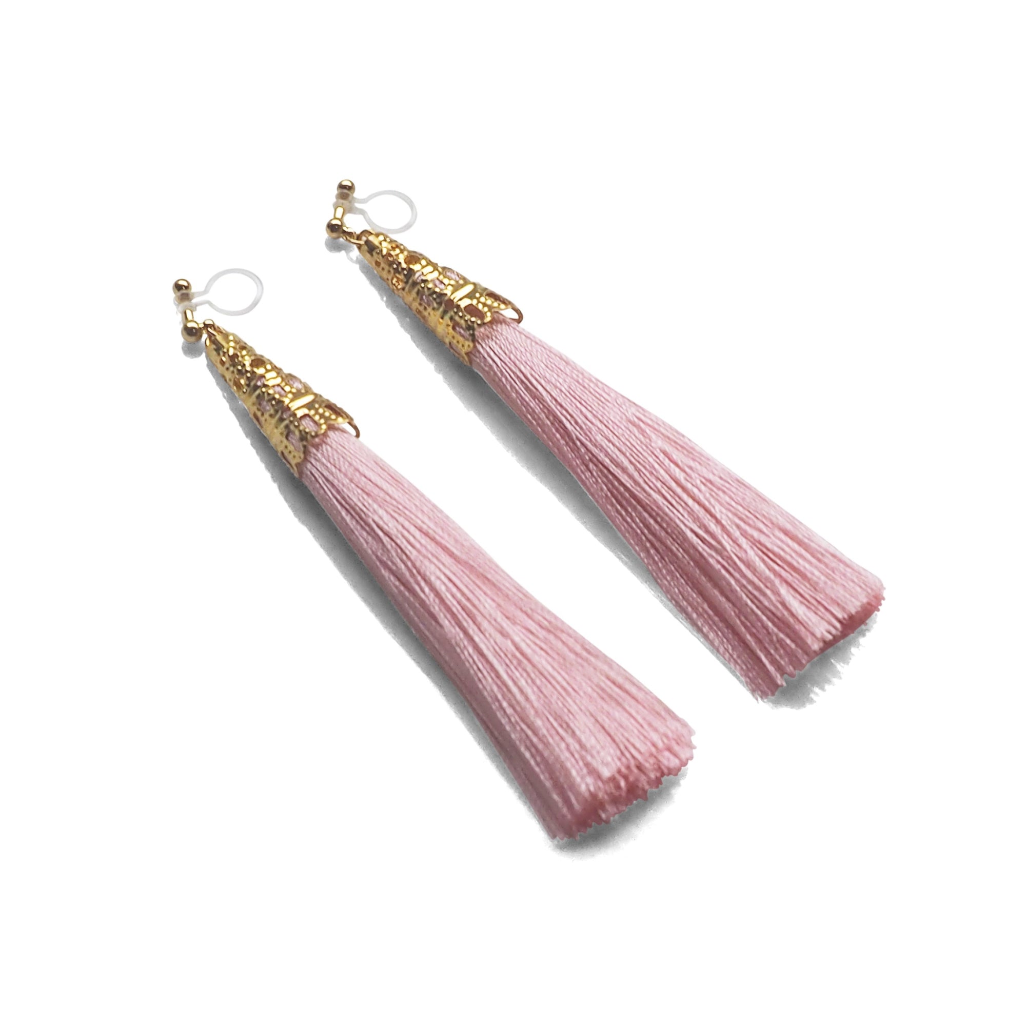 Long Pink Tassel Invisible Clip On Earrings - miyabigracejewelry.com
