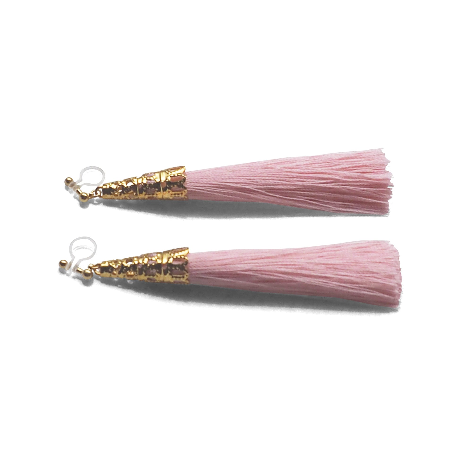 Long Pink Tassel Invisible Clip On Earrings - miyabigracejewelry.com