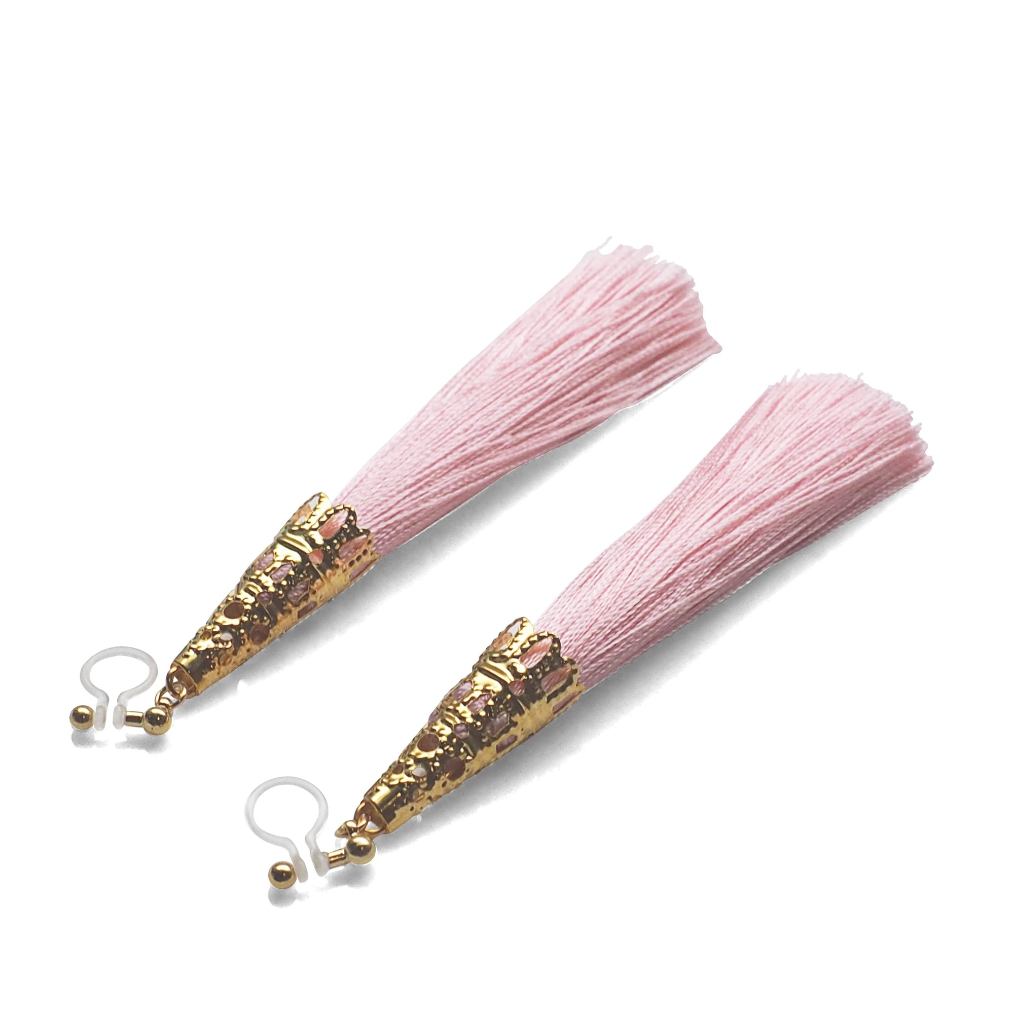 Long Pink Tassel Invisible Clip On Earrings - miyabigracejewelry.com