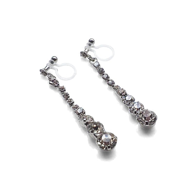 Bridal long rhinestone crystal invisible clip on earrings ( silver tone ) - miyabigracejewelry.com