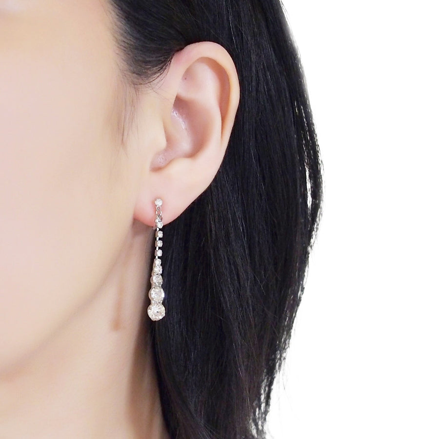 Bridal long rhinestone crystal invisible clip on earrings ( silver tone ) - miyabigracejewelry.com