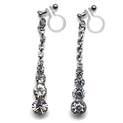 Bridal long rhinestone crystal invisible clip on earrings ( silver tone ) - miyabigracejewelry.com