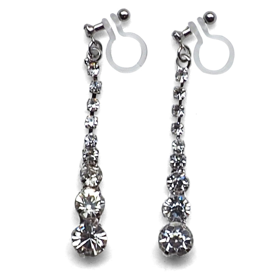 Bridal long rhinestone crystal invisible clip on earrings ( silver tone ) - miyabigracejewelry.com