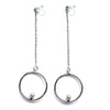 Dangle pearl on hoop invisible clip on earrings (silver tone) - miyabigracejewelry.com