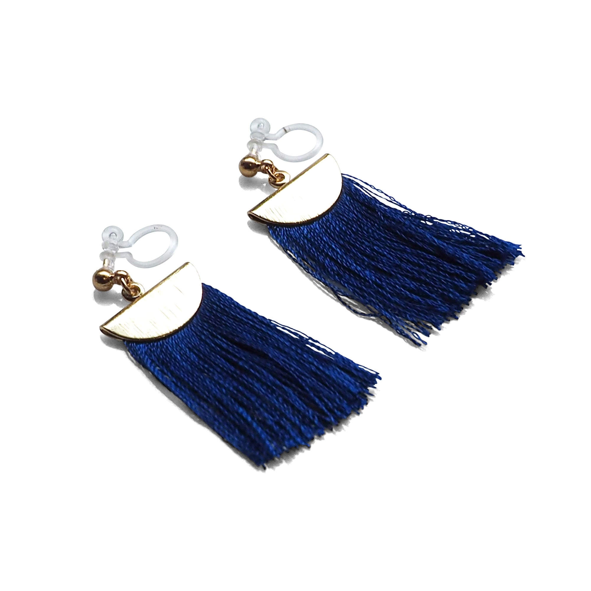 Royal blue flat tassel invisible clip on earrings - miyabigracejewelry.com