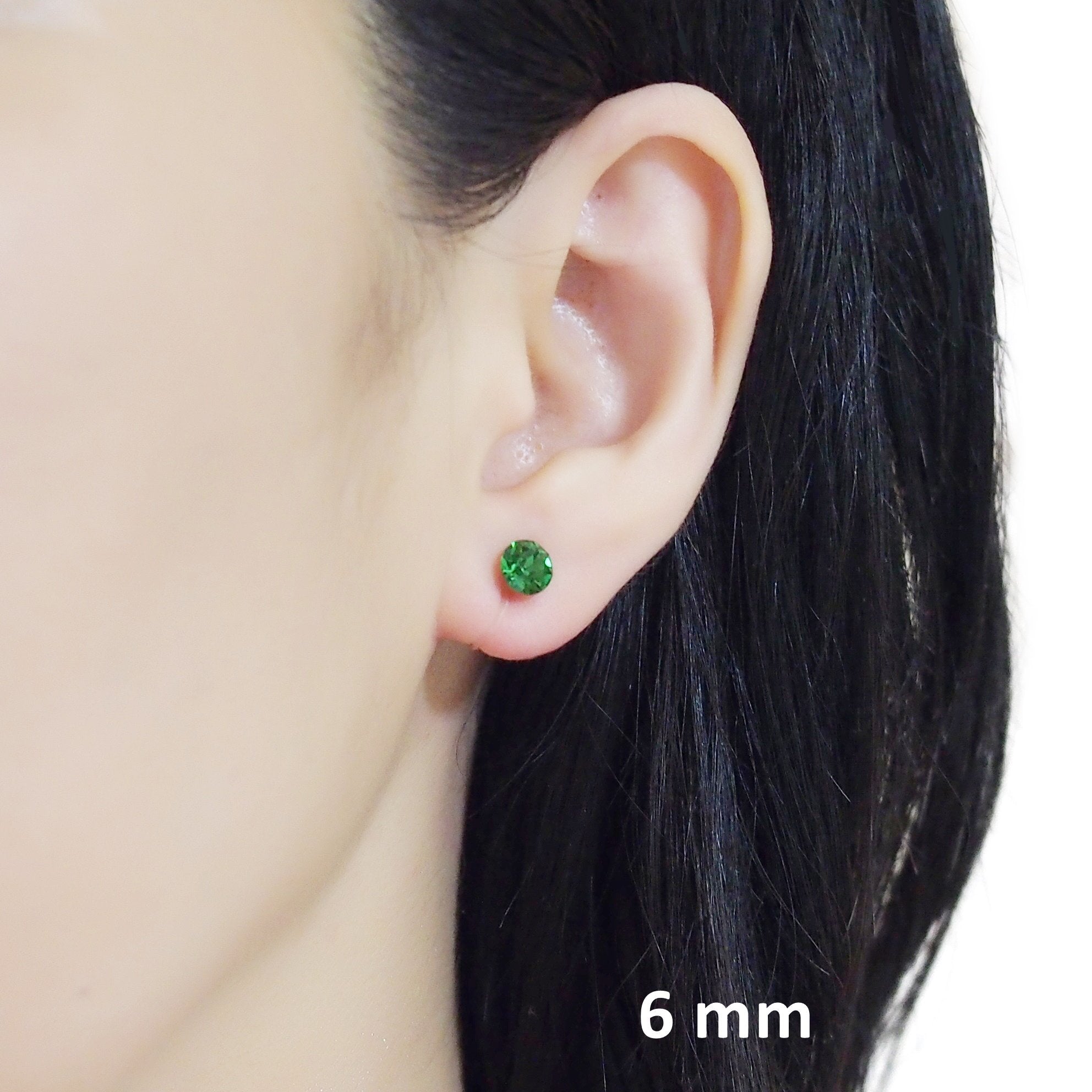 Dark Moss Green Swarovski crystal invisible clip on stud earrings - miyabigracejewelry.com