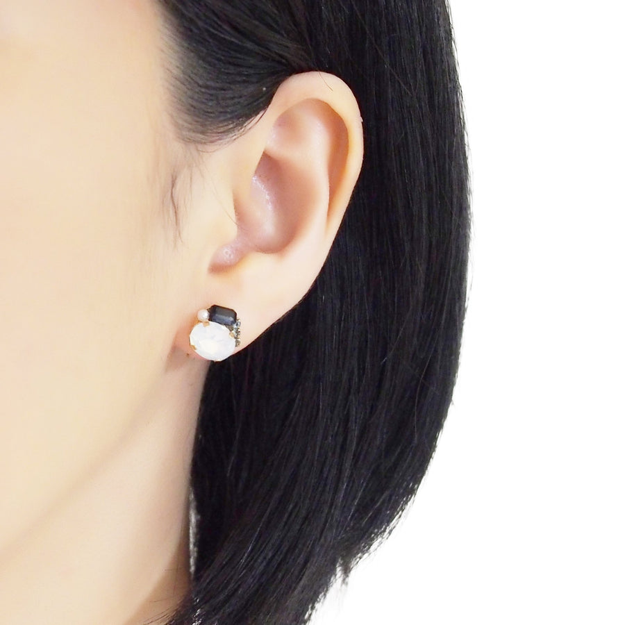 White and Black Rhinestone Invisible Clip On Stud Earrings ( Black ) - miyabigracejewelry.com