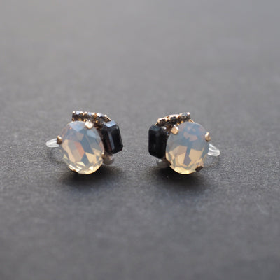 White and Black Rhinestone Invisible Clip On Stud Earrings ( Black ) - miyabigracejewelry.com