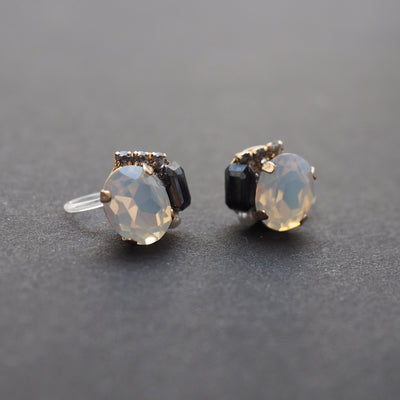 White and Black Rhinestone Invisible Clip On Stud Earrings ( Black ) - miyabigracejewelry.com