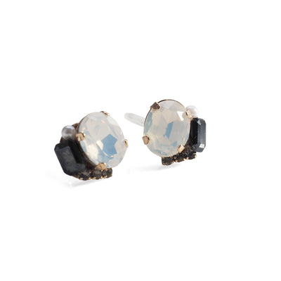 White and Black Rhinestone Invisible Clip On Stud Earrings ( Black ) - miyabigracejewelry.com