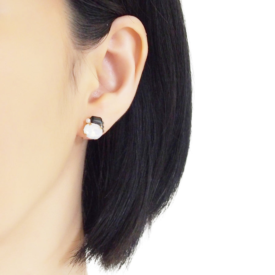 White and Black Rhinestone Invisible Clip On Stud Earrings ( Green ) - miyabigracejewelry.com