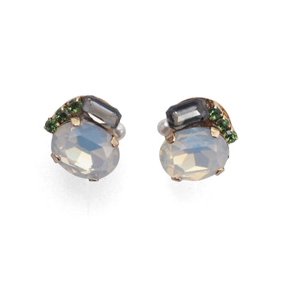 White and Black Rhinestone Invisible Clip On Stud Earrings ( Green ) - miyabigracejewelry.com