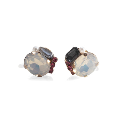 White and Black Rhinestone Invisible Clip On Stud Earrings ( Pink ) - miyabigracejewelry.com