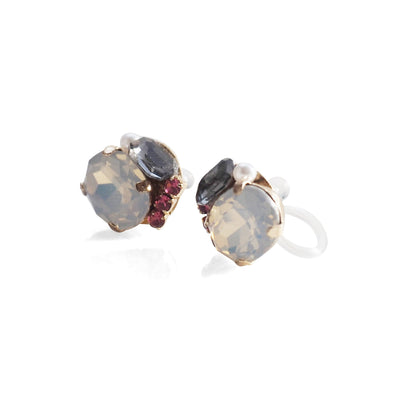 White and Black Rhinestone Invisible Clip On Stud Earrings ( Pink ) - miyabigracejewelry.com