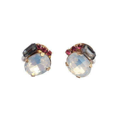 White and Black Rhinestone Invisible Clip On Stud Earrings ( Pink ) - miyabigracejewelry.com
