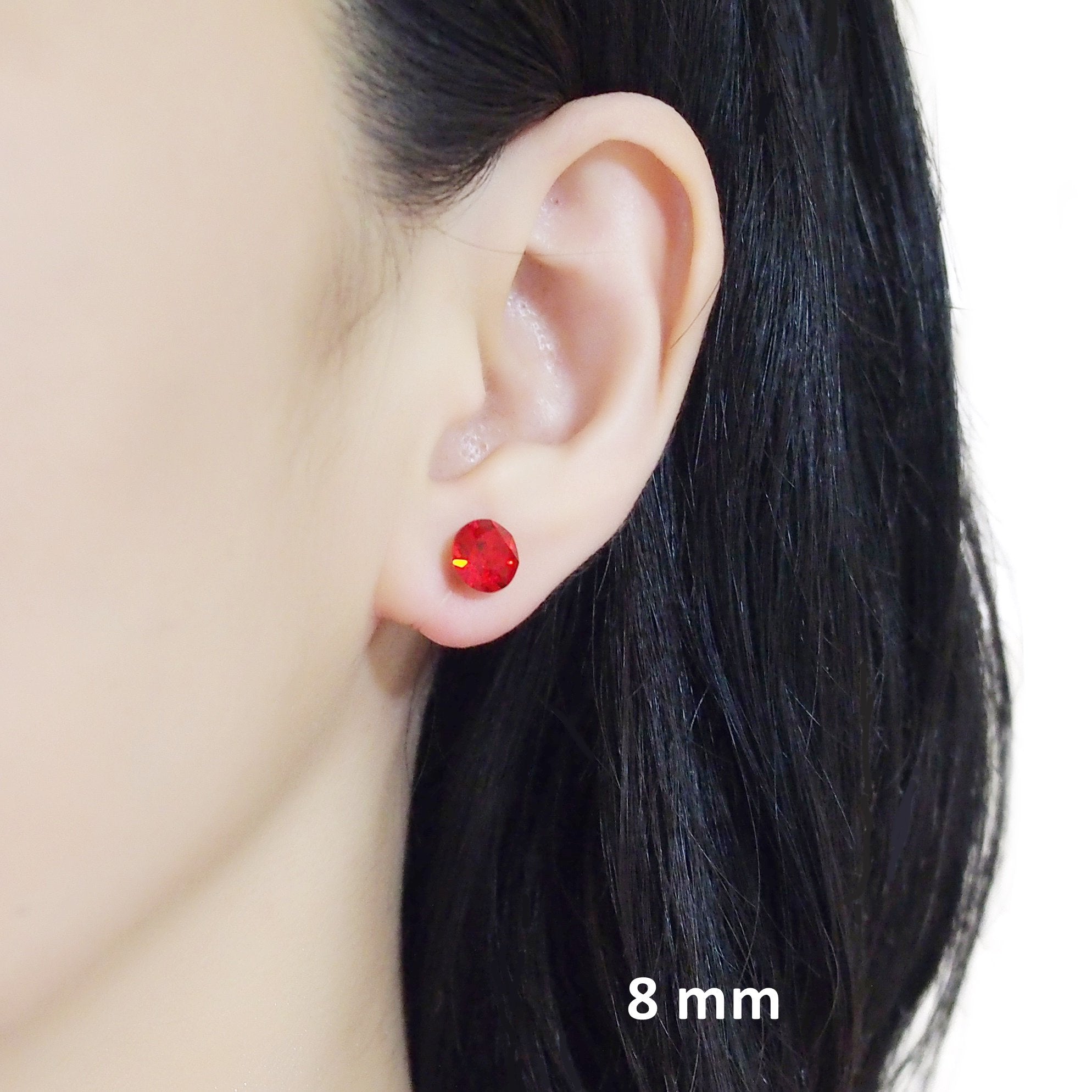 Light Siam Red Swarovski crystal invisible clip on stud earrings - miyabigracejewelry.com