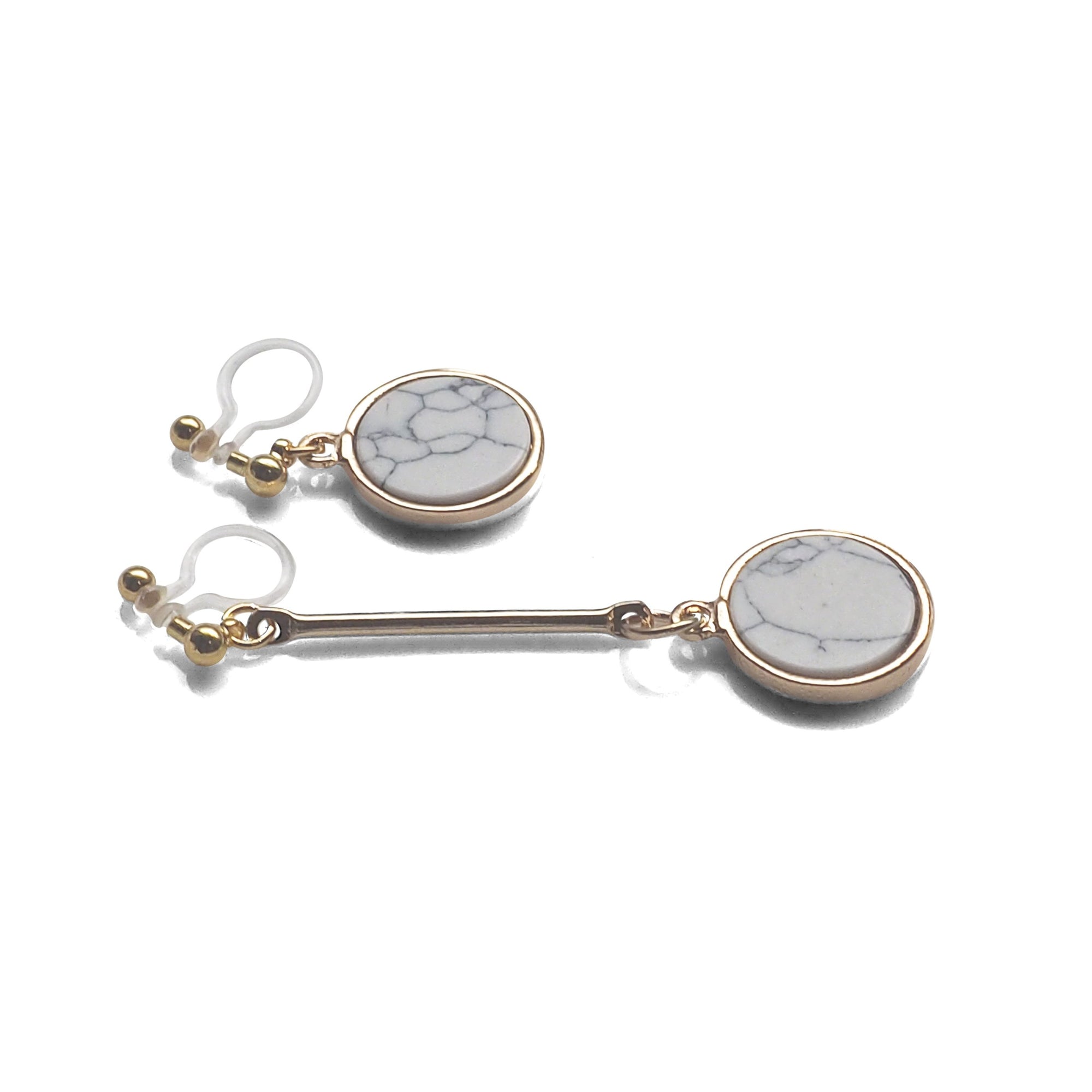 Asymmetric Round Marble Faux White Stone Invisible Clip On Earrings - miyabigracejewelry.com