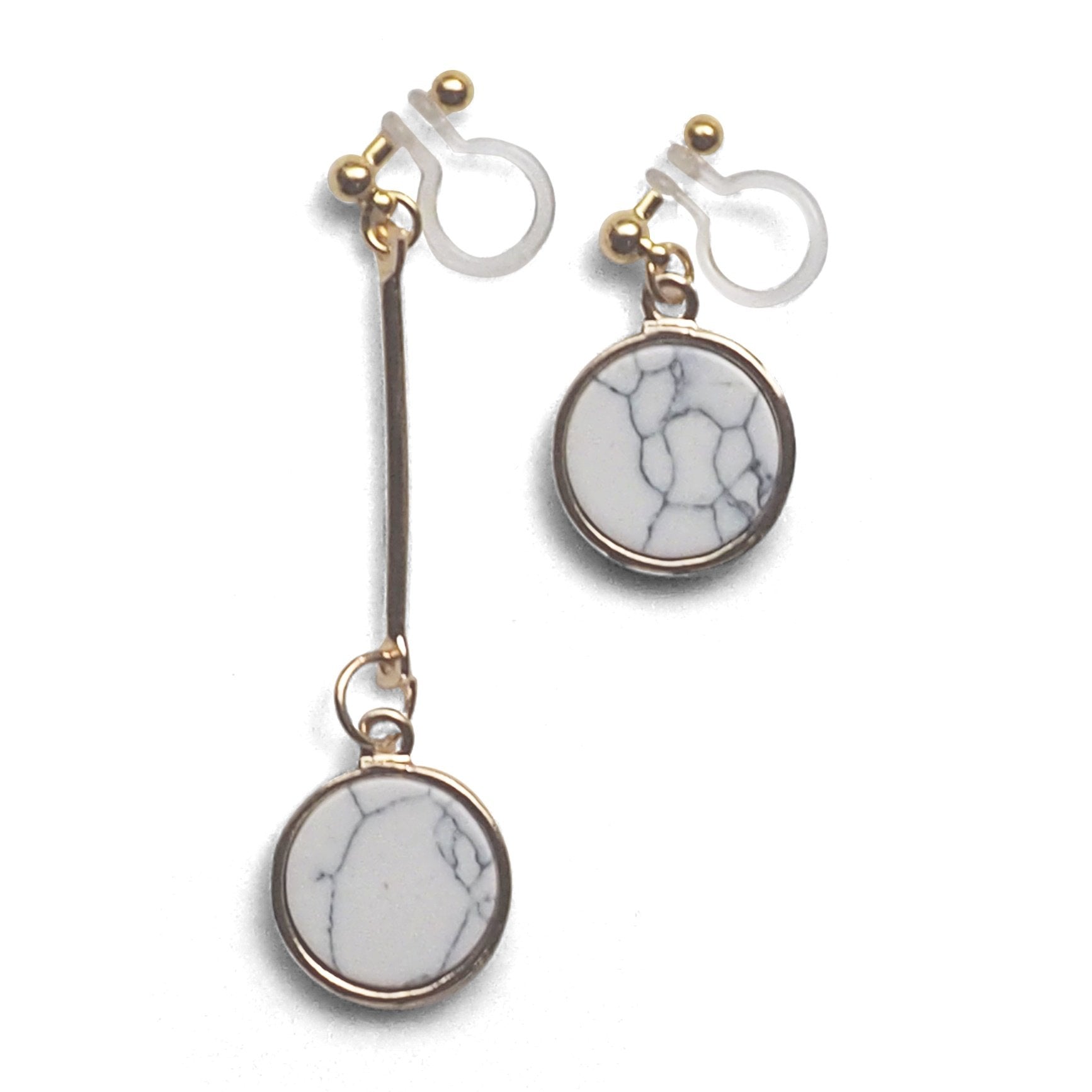 Asymmetric Round Marble Faux White Stone Invisible Clip On Earrings - miyabigracejewelry.com
