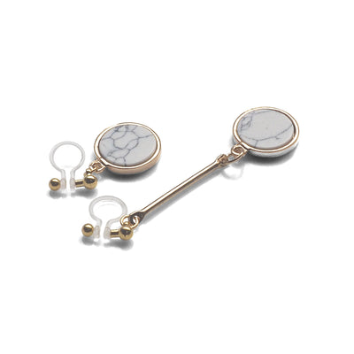 Asymmetric Round Marble Faux White Stone Invisible Clip On Earrings - miyabigracejewelry.com