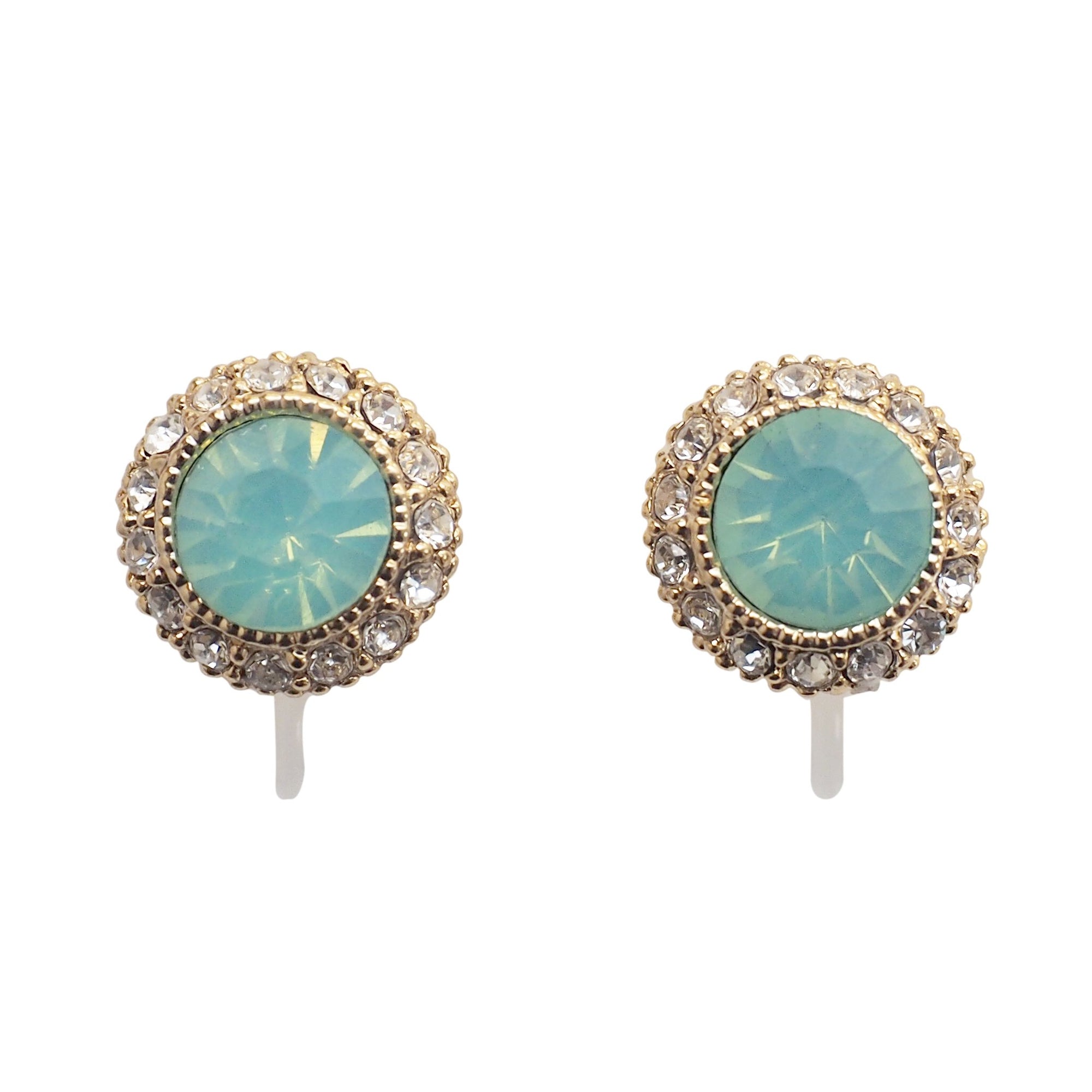 Mint Green Rhinestone Crystal Invisible Clip On Stud Earrings - miyabigracejewelry.com