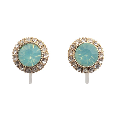 Mint Green Rhinestone Crystal Invisible Clip On Stud Earrings - miyabigracejewelry.com